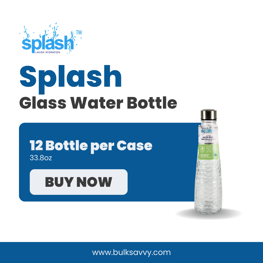 Bulk Order: Splash Glass Water Bottle, 33.8oz - (12 bottles per case)