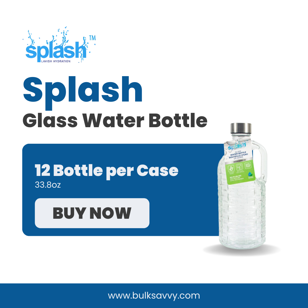 Bulk Order: Splash Glass Water Bottle, 33.8oz - (12 Bottles per case)