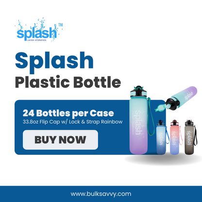 Bulk Order: Splash Flip Cap with Lock & Strap, Rainbow Plastic Bottle, 33.8oz - (24 Bottles per case)