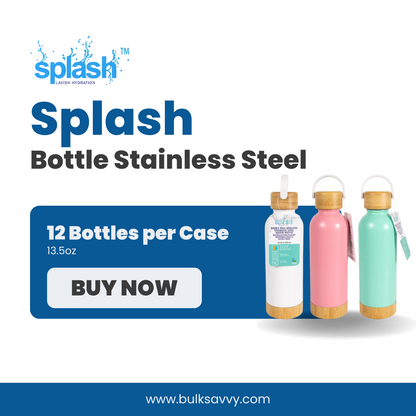 Bulk Order: 144 COUNT, Splash Bottle - Stainless Steel, 13.5oz, ( 12 per packs with 12 pieces bottle per case)