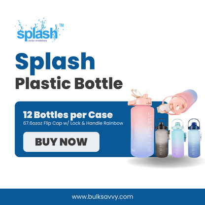 Bulk Order: Splash Flip Cap with Lock & Handle, Rainbow Plastic Bottle, 67.6oz - (12 Bottles per case)