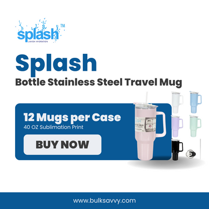 Bulk Order: 12  COUNT, Splash Bottle - Stainless Steel Travel Mug, 40oz - (12 mugs per case)