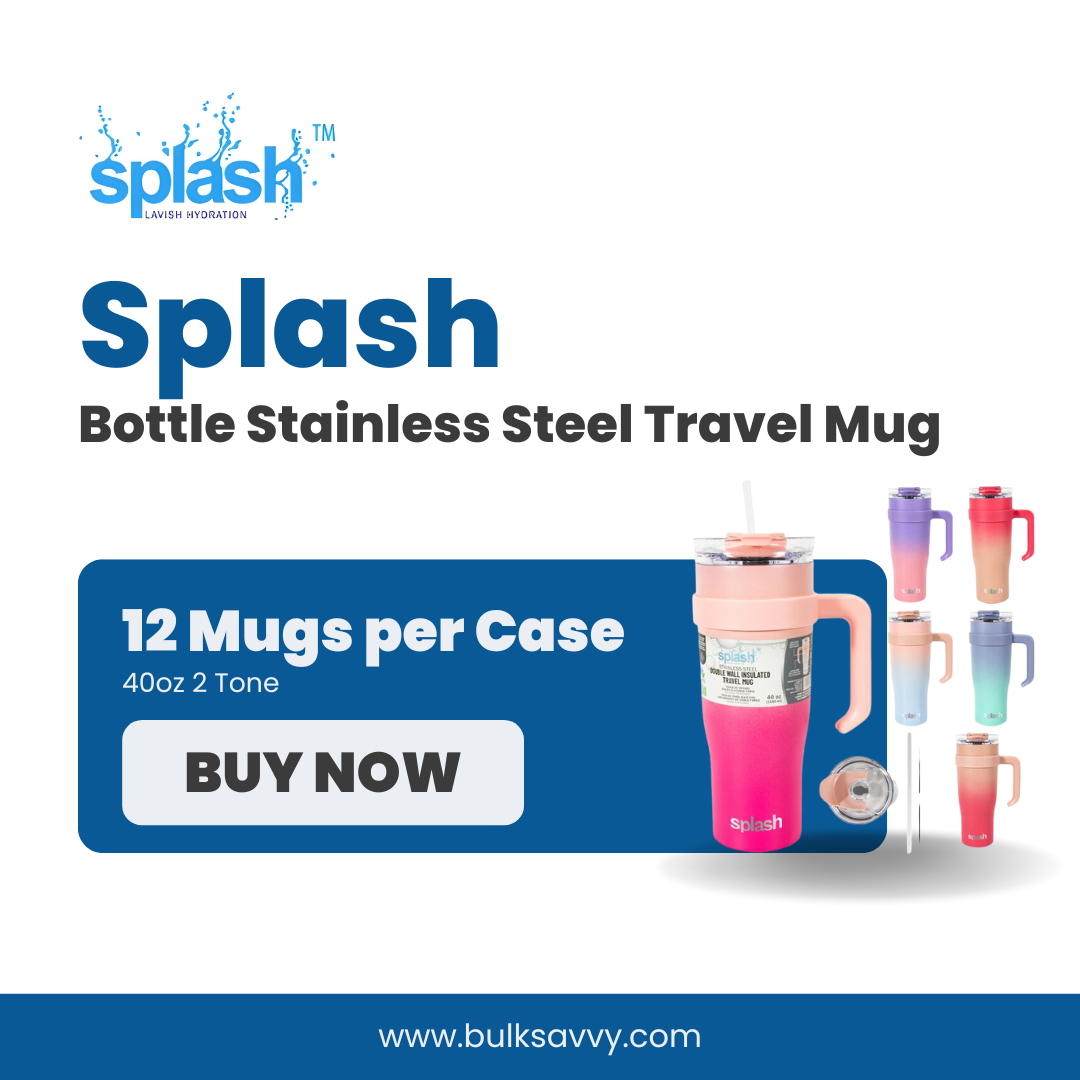 Bulk Order: 12 COUNT,  Splash Bottle - Stainless Steel Travel Mug 2 Tone, 40oz - (12 mugs per case)