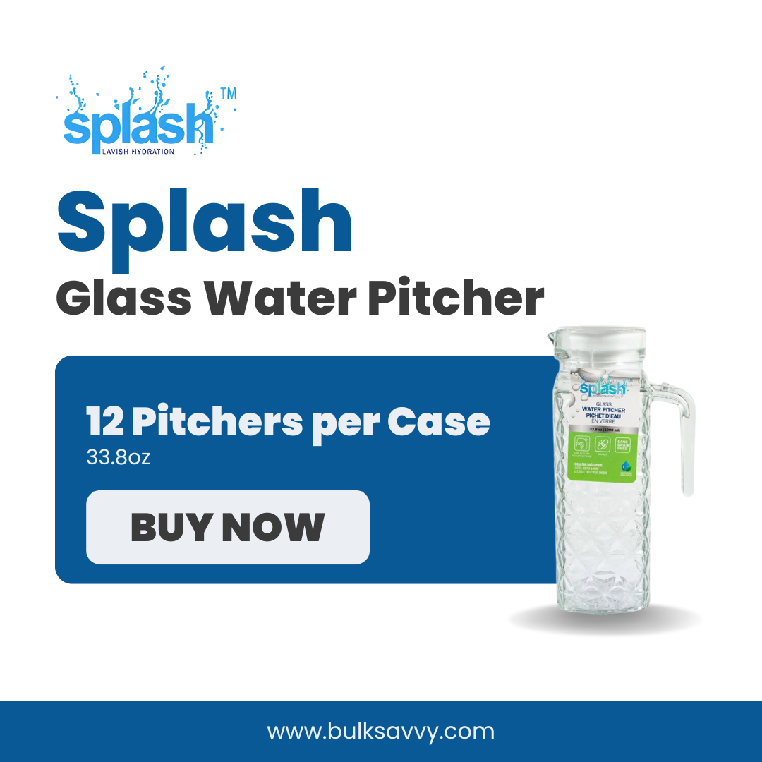 Bulk Order: Splash Glass Water Pitcher, 33.8oz - (12 Pitchers per case)